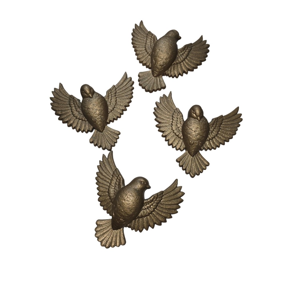 Vintage Homco Gold Plastic Bird Wall Figurines Set 4 Retro Decor Small‎ Birds